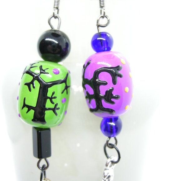 Spooky Trees lampwork earrings - purple, green or mix & match - Picture 8 of 13